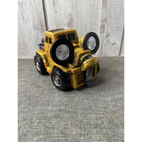 Rustic Yellow Black Bulldozer Solar LED Headlights Garden Statue Outdoor Pathway - Picture 1 of 7